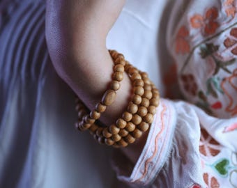 Handmade Oak Mala Bracelet | 108 Bead Meditation Bracelet