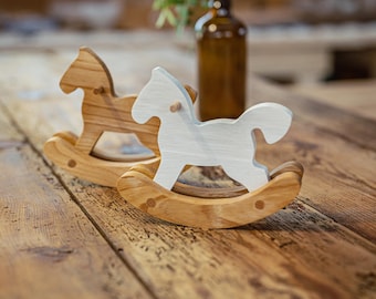 Handcrafted Wooden Rocking Horse Decoration | Nursery Shelf Decor | Eco-Friendly Gift