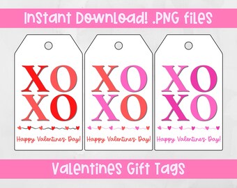 Etiquetas de regalo XOXO para el Día de San Valentín, PNG imprimibles (descarga digital)