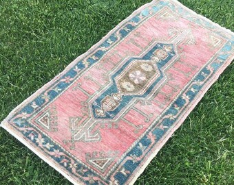 50 x 97 cm,Bath mat,nomadic small rug,Faded Colors Entry Decors Rug,Turkish Carpet,Area Rug 1/'8 x 3/'2-- Vintage Small Oushak RUG,Size