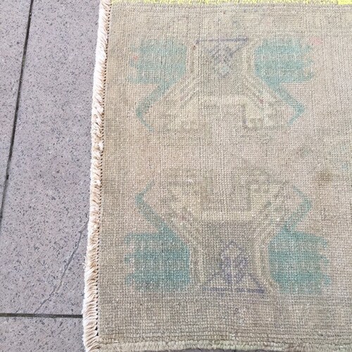 Turkish small owerdyed rug, oushak vintage small rug, small runner rug, door mat, front door rug, shops table rug 1.6 x3.4ft. Rug, bathroom Rug