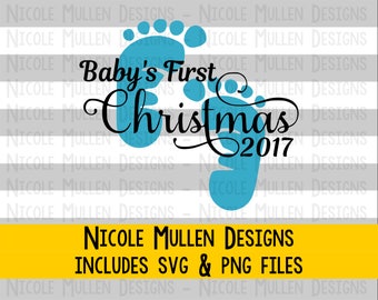Baby's First Christmas 2017 SVG PNG - Christmas 2017 design - Baby Boy First Christmas - Cricut, Silhouette cutting/vector file