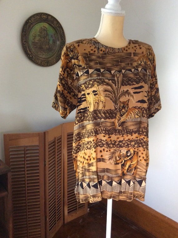 Funky african animal patterned top by Jeffry Collection 80s 90s