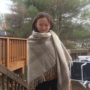 100% Wool Shawl, Beige, Fringed Ends, Size 50&#39; x 50&#39;, Warm and Non-Pilling, Soft as Silk, Free Shipping