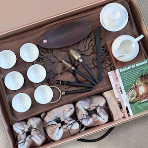 Juego portátil para la ceremonia del té: kit completo de té Gongfu con bandeja de madera hecha a mano, vajilla y personalización: regalo ideal para los amantes del té.