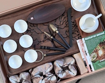 Portable Tea Ceremony Set – Complete Gongfu Tea Kit with Handmade Wooden Tray, Teaware, Personalization – Ideal Gift for Tea Lovers