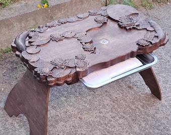 Wooden Tea Table with legs "Сarps" 64*34cm Chaban for Gongfu Tea ceremony, Wood Tea Tray w/ drain