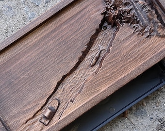 Mini table for tea ceremony with drain 40x20cm. Wood carvin. Small table Handmade. Tea tray fo gongfu. Artisan stand for tea party.