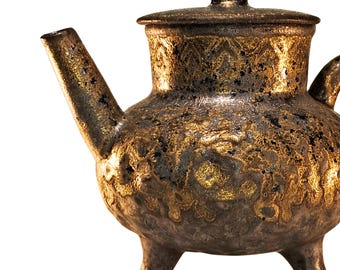 Unique teapot 120ml for gongfu cha. Retro golden glaze. Three-legged teapot for tea ceremony. Small teaware. Chinese teapot Gift.