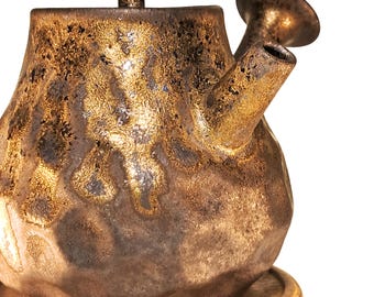 Kyusu teapot 160ml | Retro teapot | Japanese tea pot set | Wabi-sabi teapot | travel teapot | Antique style | Metallic glaze with gilding.