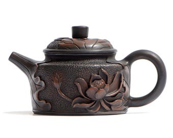 Exclusive Jiangshui Teapot – Handmade Chinese Pottery, Artisan Clay Teapot with Floral Relief, Gongfu Tea Ceremony Gift | Yixing