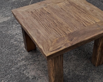 100 Year Old Oak Table, Rustic Farmhouse Coffee Table, Reclaimed Wood Furniture, Square Oak Table, Handmade Furniture