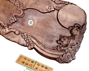 Gongfu Tea Table 3D Forest & Tiger – Low tea table | Large Wooden Tea Tray with Drain, Optional Gifts, Removable Legs, Handmade Alnus Wood.