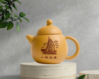 Sailboat Teapot 220ml Yixing clay – Handmade by Yan Mingfeng, Zisha | artisan teaware | Master's passport | Gift Box Included