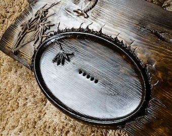 Tea tray with carvings, natural wood