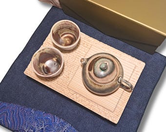 Travel Tea Set with Wooden Tray & Teapot with cups – Perfect Gift Idea. Personalized Tea Lover Gift Tea ceremony Gongfu cha portable set.
