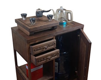 Tea Ceremony Cabinet with Built-in Smart Water Heater, Wooden Tea Table, Gongfu Tea Station, Tea Bar Furniture, Personalized Gift