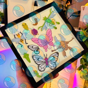 INSETTI DI KANTO - Insetti Pokemon 3D, arte su carta, scatola d'ombra, pixel art - Cornice entomologica