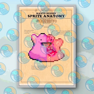DITTO ANATOMY - Impresión artística pixel art tamaño A5 (media carta)/A4 (carta)