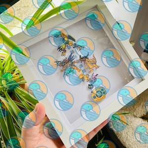 DigiDESTINED (CLASSIC) - Digivice/Digimon framed 3D paper art shadow box pixel art