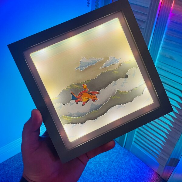 WILD CHARIZARD APPEARED - boîte d'ombre d'art en papier 3D encadrée