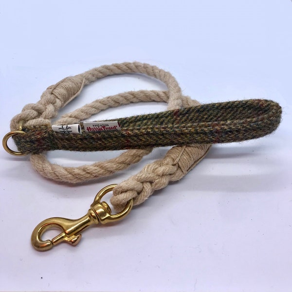 Dog Lead | Natural Hemp Rope and Harris Tweed Leash | Luxury Dog Gift