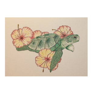 Hibiscus Turtle Blank Inside Card/Turtle Card/Hibiscus Flower/Colorful Turtle Card/All Cards fit into a 5"x7" frame!/PERSONALIZE IT!