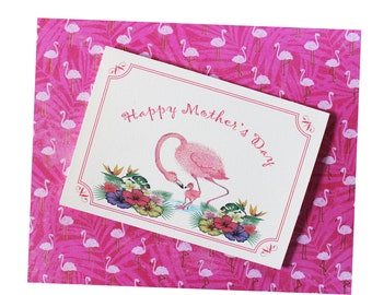 Mother's Day Flamingo Card/Mother's Day Blank Flamingo Art Card/Flamingo Card/  All cards fits into a 5"x 7" frame! PERSONALIZE IT!