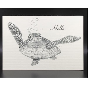 Blank Inside Card Hello Turtle/Turtle Card/Turtle Art/ Turtle Stipple/Black&white Turtle/All Cards fit into 5"x7" frame/PERSONALIZE IT!