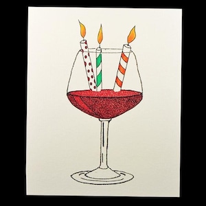 Birthday wine/Wine Birthday card/Funny wine card/birthday candle wine card/blank inside card/fits 5x7 frame