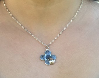 Silver Flower Pendant Necklace, Ladybug Necklace, Good Luck Necklace, Ladybug Jewelry, Cute Silver Necklace, Boho Charm Necklace, Ladybird