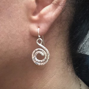 Hammered Silver Earrings, Silver Spiral Earrings, Unique Earrings for Women, Spiral Drop Earrings, Dangle Silver Earrings, Boho Jewelry,Gift