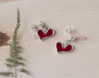 Pendientes de corazón, pendientes de plata colgantes, pendientes de corazón rojo, pendientes de gota de corazón, pendientes colgantes rojos, pendientes de encanto de corazón rojo, San Valentín