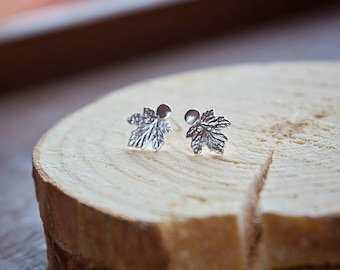 Silver Leaf Stud Earrings, Silver Leaf Studs, Small Silver Studs for Women, Unique Silver Stud, Tiny Leaf Earring, Silver Jewelry, Fig Leaf