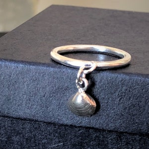 Sterling Silver Charm Ring, Dangle Ring, Seashell Ring, Charm Ring for Women, Stacking Ring Silver, Boho Silver Ring, Unique Silver Jewelry