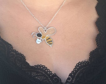 Bee Necklace, Necklace for Women, Bumble Bee Pendant Necklace, Honey Bee Necklace, Unique Silver Necklace, Statement Necklace, Bee Jewelry