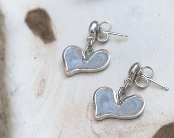 Heart Silver Earrings, Dangle Heart Earrings, Small Heart Earrings, Unique Heart Earrings, Heart Jewelry, Valentine Gift Women, Drop Studs