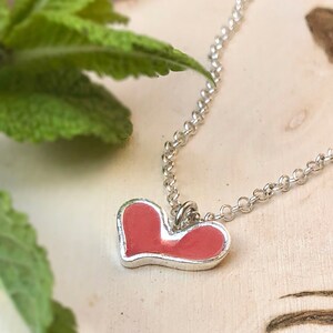 Heart Necklace, Silver Necklace for Women, Silver Heart Necklace, Pink Heart Necklace, Small Heart Charm, Valentine Jewelry, Gift for Girl