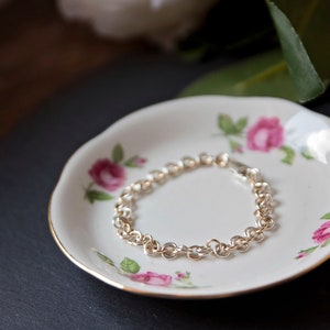 Kettingarmband voor dames, sterlingzilver- en goudveldarmband, Byzantijnse armband, maliënarmband, Miss You-cadeau voor haar, metaalmix