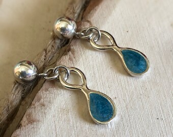 Teardrop Earrings, Blue Silver Earrings, Unique Drop Earrings, Dangle Stud Earrings, Blue Dangle Earrings, Tiny silver Earrings,Cute Earring