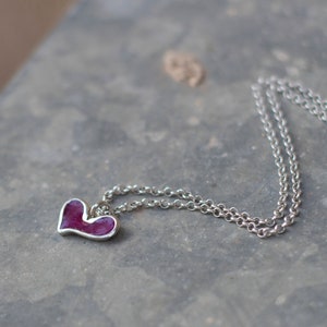 Sterling Silver Heart Necklace, Necklace for Women,  Tiny Heart Pendant Necklace, Purple Pendant Necklace, Unique Silver Jewelry,Girls Gift