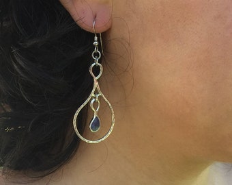 Silver Teardrop Earrings, Silver Dangle Earrings, Long Drop Earrings, Boho Silver Earrings, Unique Silver Earrings, Blue Teardrop Earrings