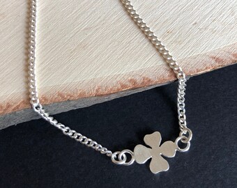 Silver Bracelet for Women, Shamrock Bracelet, Silver Charm Bracelet, Leaf Bracelet, Clover Jewelry, Flower Bracelet, Irish Talisman Bracelet