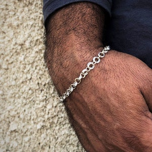 Men&#39;s Sterling Silver Chain Bracelet, Silver and Goldfield Bracelet for Men, Silver Byzantine Bracelet, Men&#39;s jewelry, Boyfriend Gift, Dad
