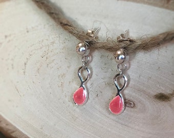 Tiny Teardrop Earrings, Unique Silver Earrings, Pink Silver Earrings, Teardrop Earrings, Drop Stud Earrings, Pink Dangle Earrings, Drop Stud