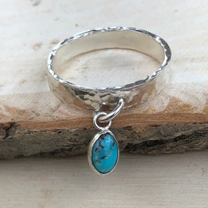 Ring with Dangle, Turquoise Ring, Dangle Charm Ring, Silver Gemstone Ring, Turquoise Ring for Women , Boho Ring, Stacking Silver Ring, Gift