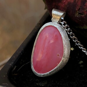 Pink Opal Necklace, Gemstone Necklace for Women, Healing Stone Necklace, Layered Silver Necklace, Boho Necklace, Oval Pendant, Jewelry Gift