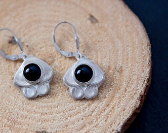 Onyx Earrings, Silver Earrings for Women, Ethnic Earrings, Boho Silver Earrings, Black Gemstone Earrings, Hamsa Earrings, Boho Jewelry, Gift