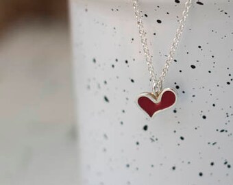 Heart Pendant Necklace, Valentine Day Jewelry, Silver Heart Necklace, Valentine's Heart necklace, Red Heart Necklace, Necklace for Girls