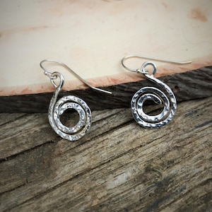 Unique Silver Earrings for Women, Silver Spiral Earrings, Hammered Earrings, Dangle Silver Earrings, Spiral Drop Earrings, Boho Jewelry,Gift